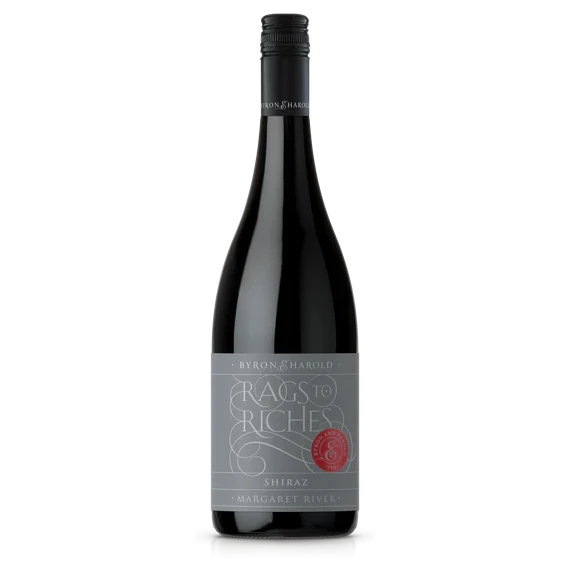 A bottle of 2018 Byron & Harold Rags to Riches Shiraz 750ml Red Wine