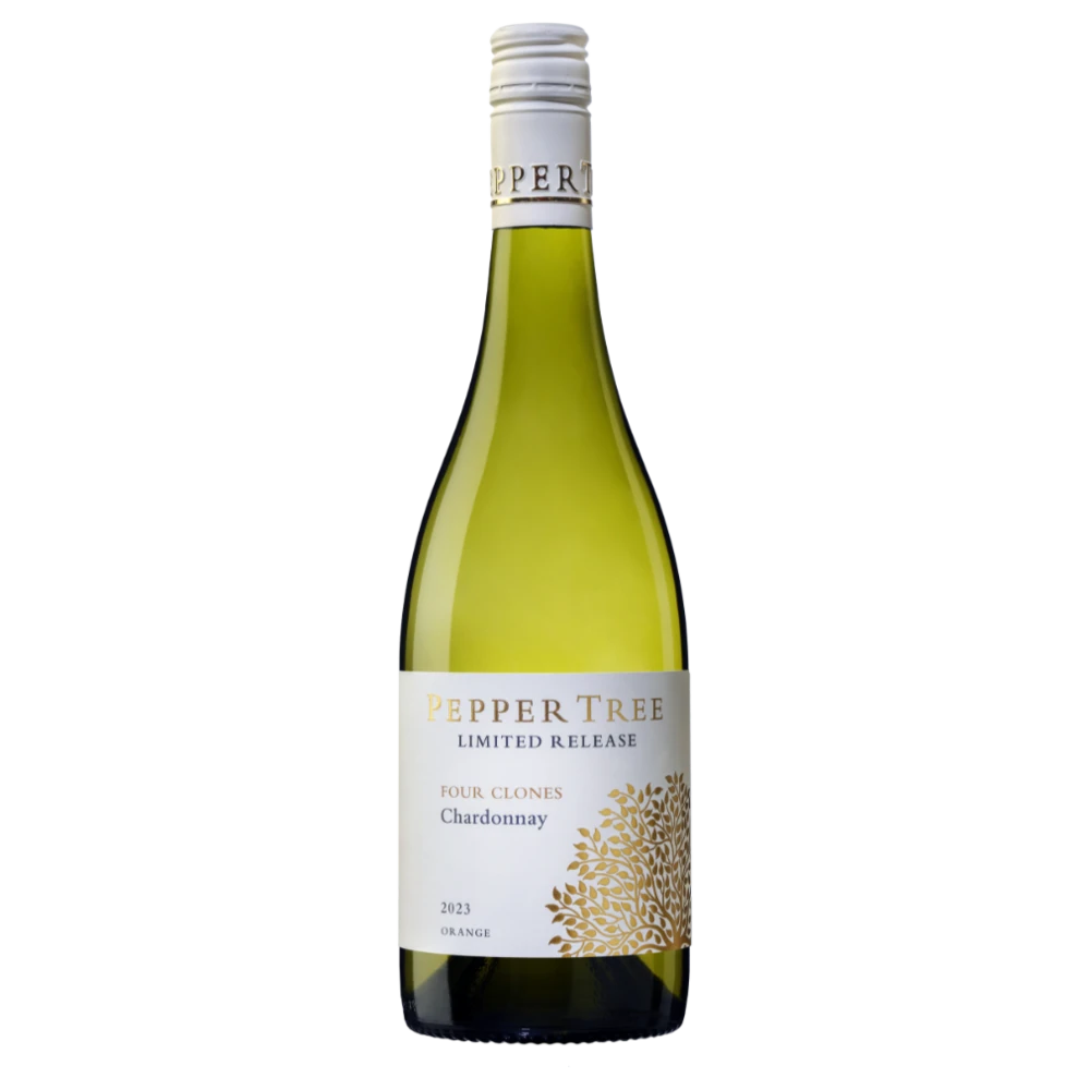 A bottle of 2023 Pepper Tree Wines '4 Clones Chardonnay' 750ml White Wine