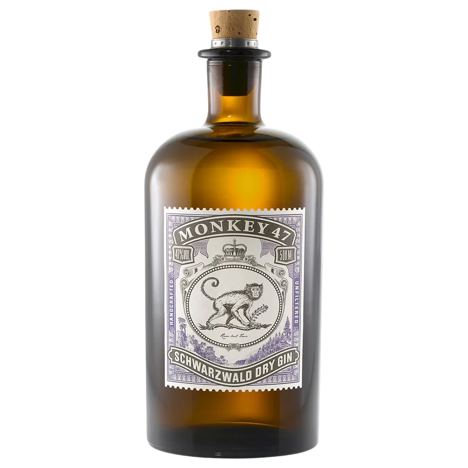 A bottle of NV Monkey 47 Schwarzwald Dry Gin 500mL 500ml