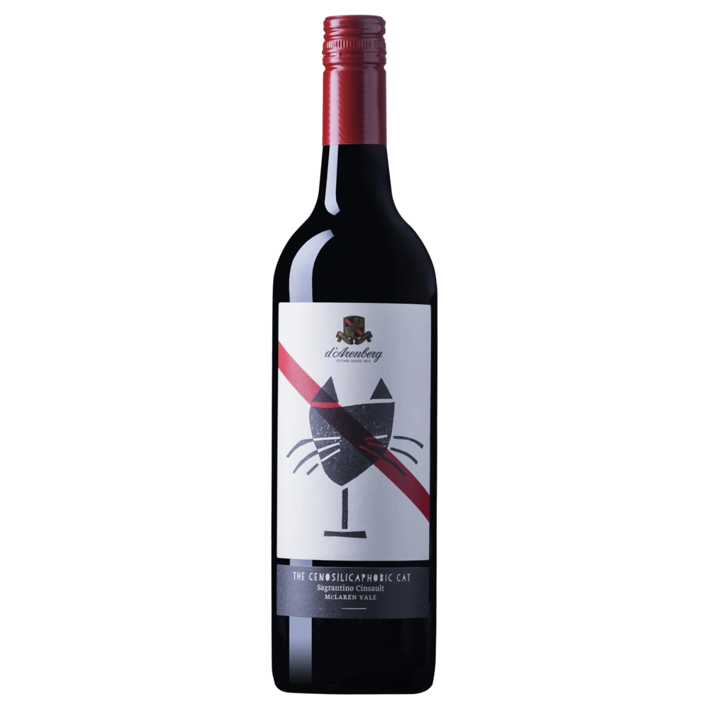 A bottle of 2014 d’Arenberg The Cenosilicaphobic Cat' Sagrantino Cinsault 750ml Red Wine