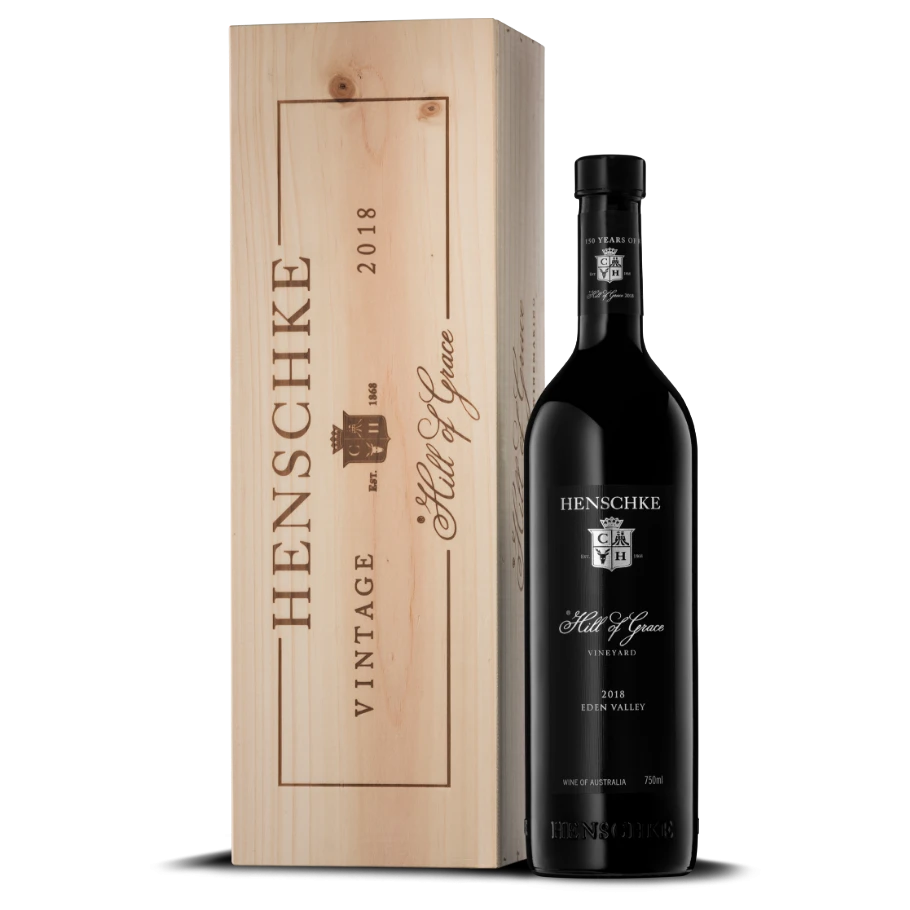 A bottle of 2018 Henschke Hill Of Grace Shiraz 750ml Red Wine