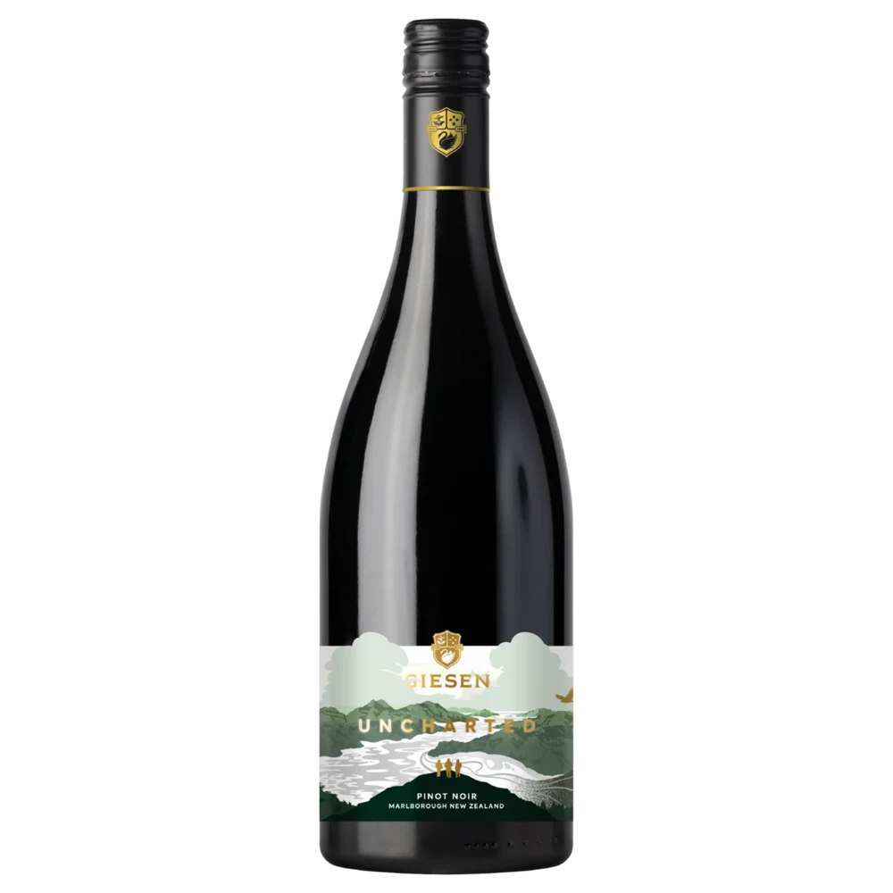 A bottle of 2020 Giesen Uncharted Pinot Noir Marlborough 750ml Red Wine