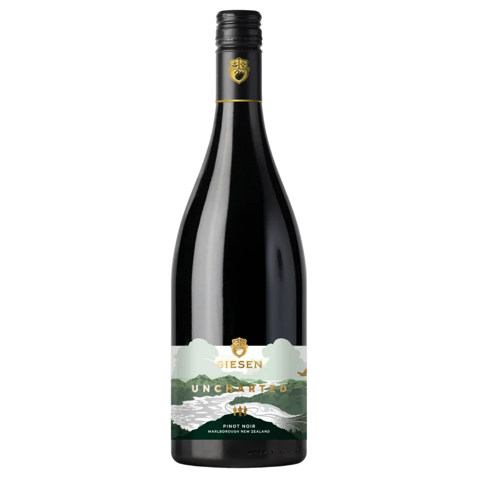 A bottle of 2020 Giesen Uncharted Pinot Noir Marlborough 750ml Red Wine