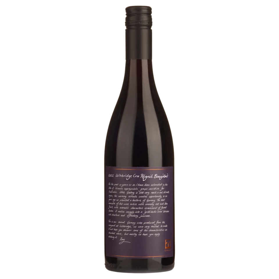 A bottle of 2022 Lethbridge Cru Regnie Beaujolais 750ml Red Wine