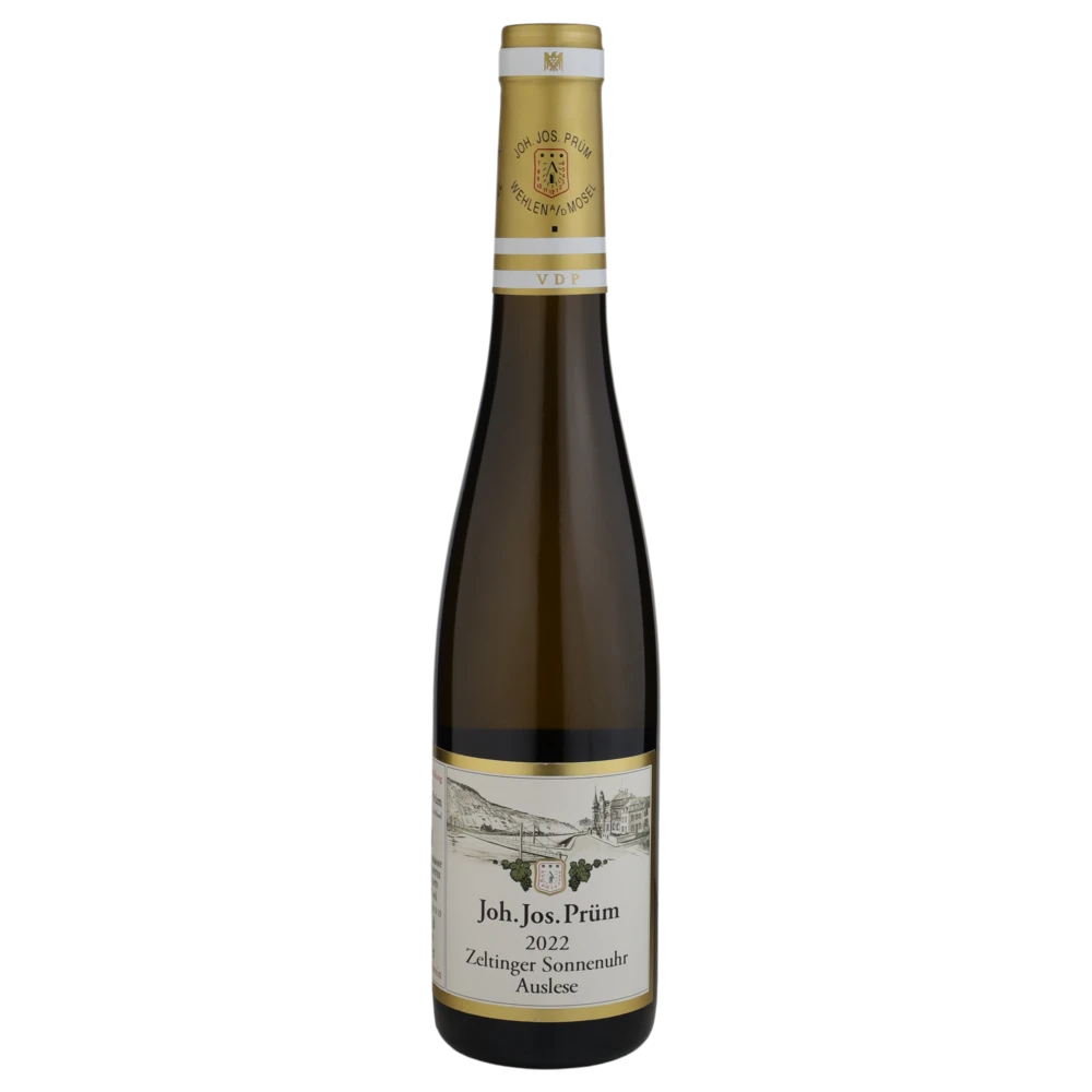A bottle of Joh Jos Prüm Zeltinger Sonnenuhr Riesling Auslese LONG GOLDKAPSEL 375mL 2022 750ml White Wine