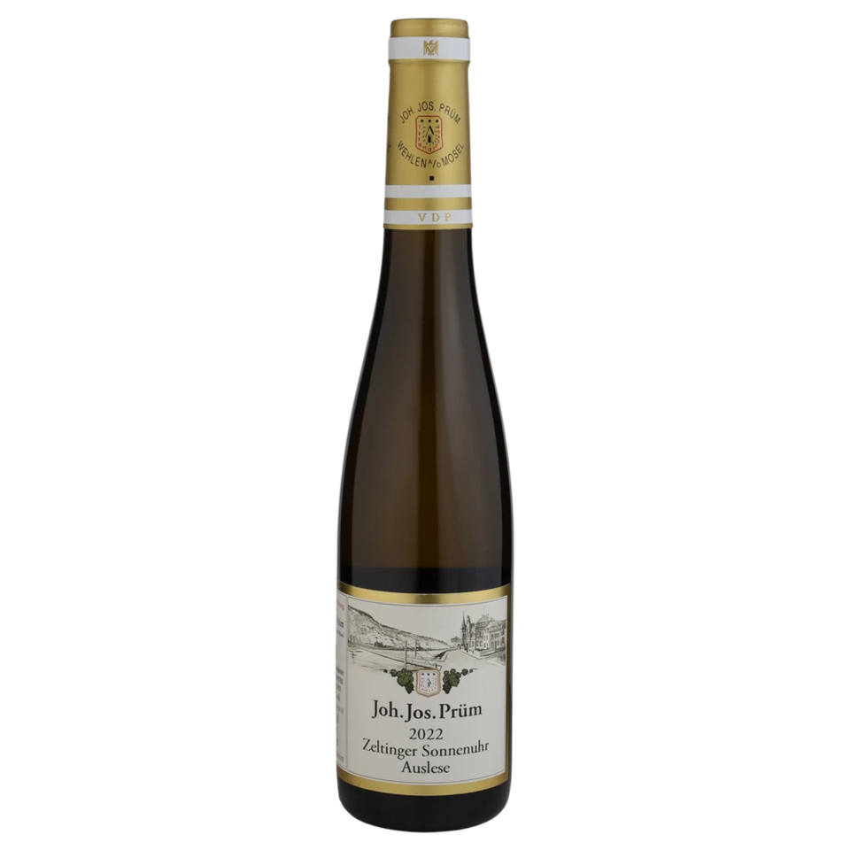 A bottle of Joh Jos Prüm Zeltinger Sonnenuhr Riesling Auslese LONG GOLDKAPSEL 375mL 2022 750ml White Wine