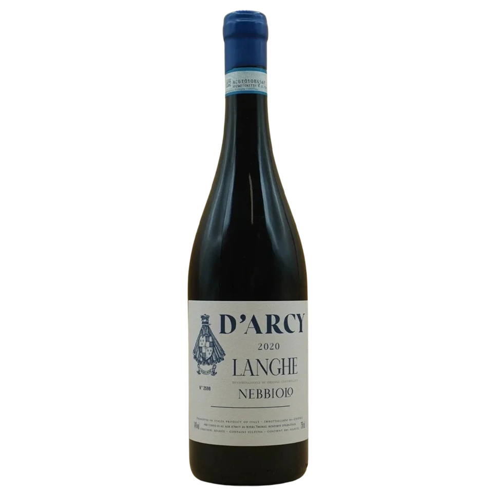 A bottle of 2022 Cantina D'Arcy Langhe Nebbiolo 750ml Red Wine