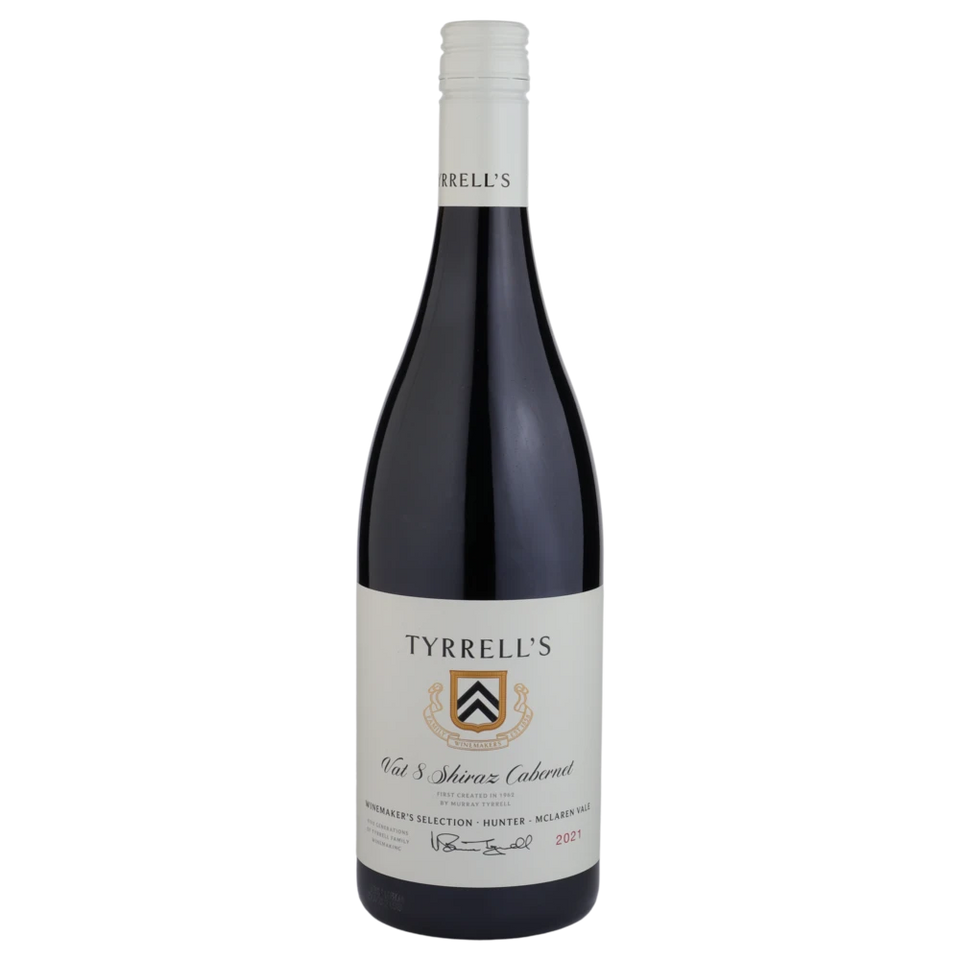 A bottle of 2021 Tyrrell's Winemaker Selection Vat 8 Shiraz Cabernet 750ml Red Wine
