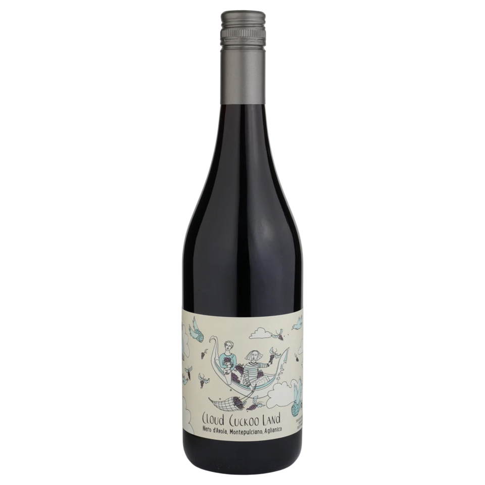 A bottle of 2022 Wild & Wilder Cloud Cuckoo Land Riverland Montepulciano Nero D'Avola 750ml Red Wine