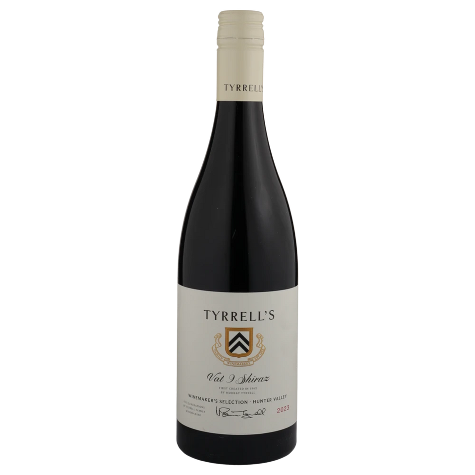 A bottle of 2023 Tyrrells Winemakers Selection Vat 9 Shiraz 750ml Red Wine