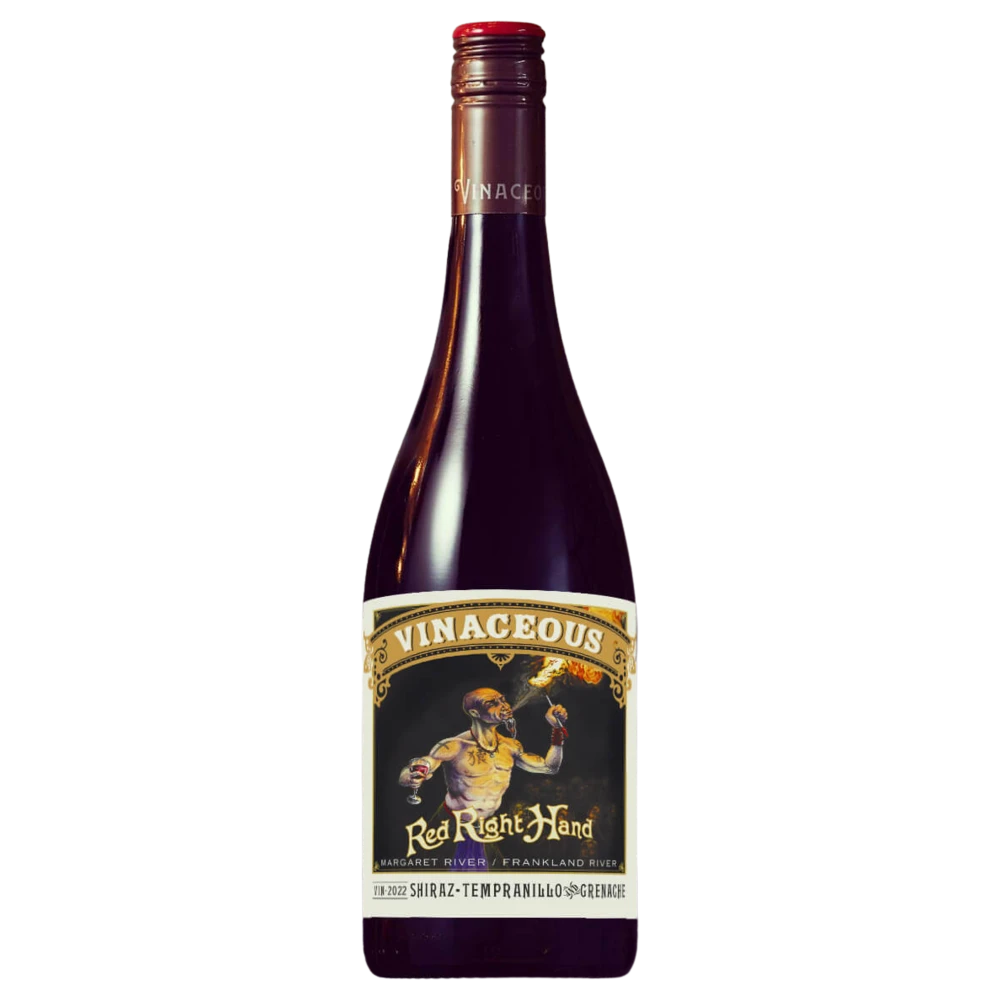 A bottle of 2022 Vinaceous Red Right Hand Shiraz Grenache Tempranillo 750ml Red Wine