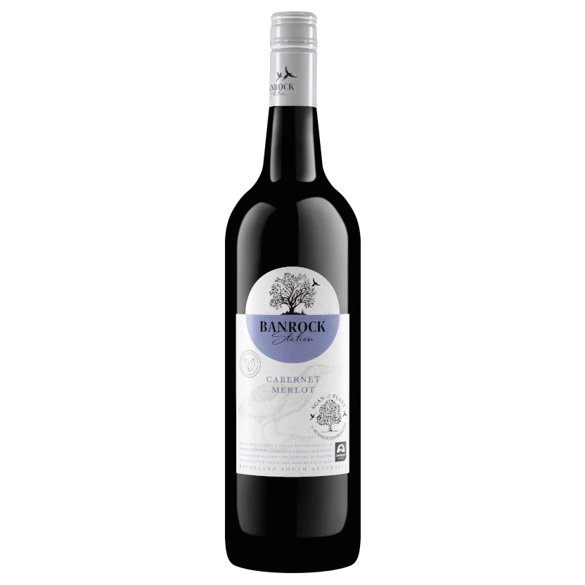 A bottle of 2023 Banrock Station Vegan Cabernet Merlot 2023 1000ml Red Wine