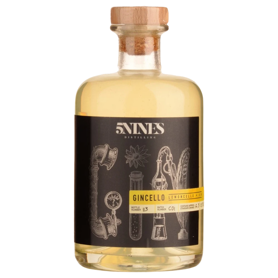 A bottle of 5Nines Distilling Distillers Release Gincello 31% 500ml
