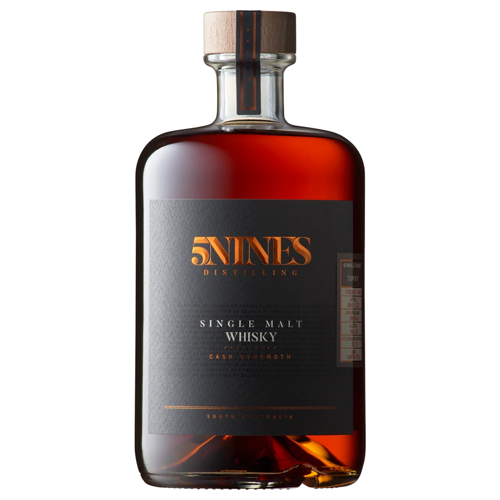 A bottle of 5Nines Distilling Single Malt Whisky Single Cask Altar Wine Cask Strength 5ND237 64% 700ml
