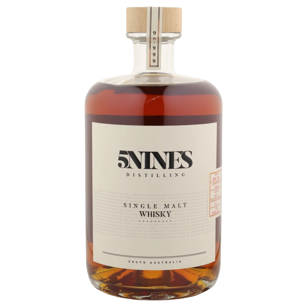 A bottle of 5Nines Distilling Single Malt Whisky Vatted Bourbon Sherry Port Cask VR001 42.5% 700ML 700ml