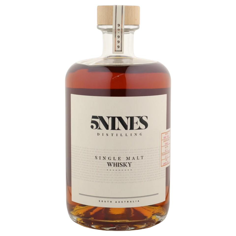 A bottle of 5Nines Distilling Single Malt Whisky Vatted Bourbon Sherry Port Cask VR001 42.5% 700ML 700ml