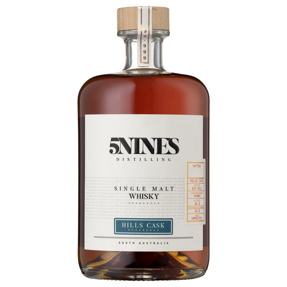 A bottle of 5Nines Distilling Single Malt Whisky Vatted Hills Cask HC001 45% 700ml