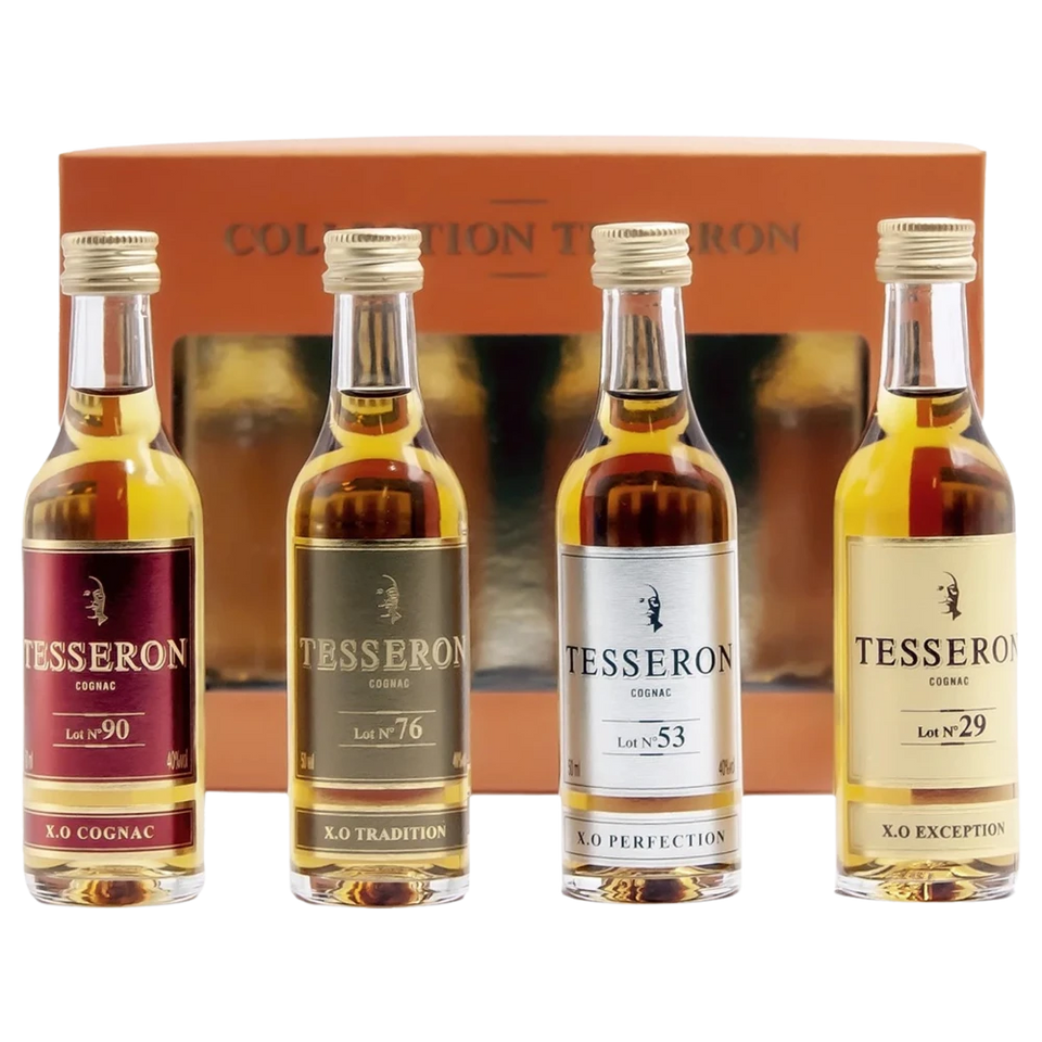 A bottle of Cognac Tesseron 4-Pack XO Collection ( Bottles Of 90, 76, 53, 29) 50ml 50ml