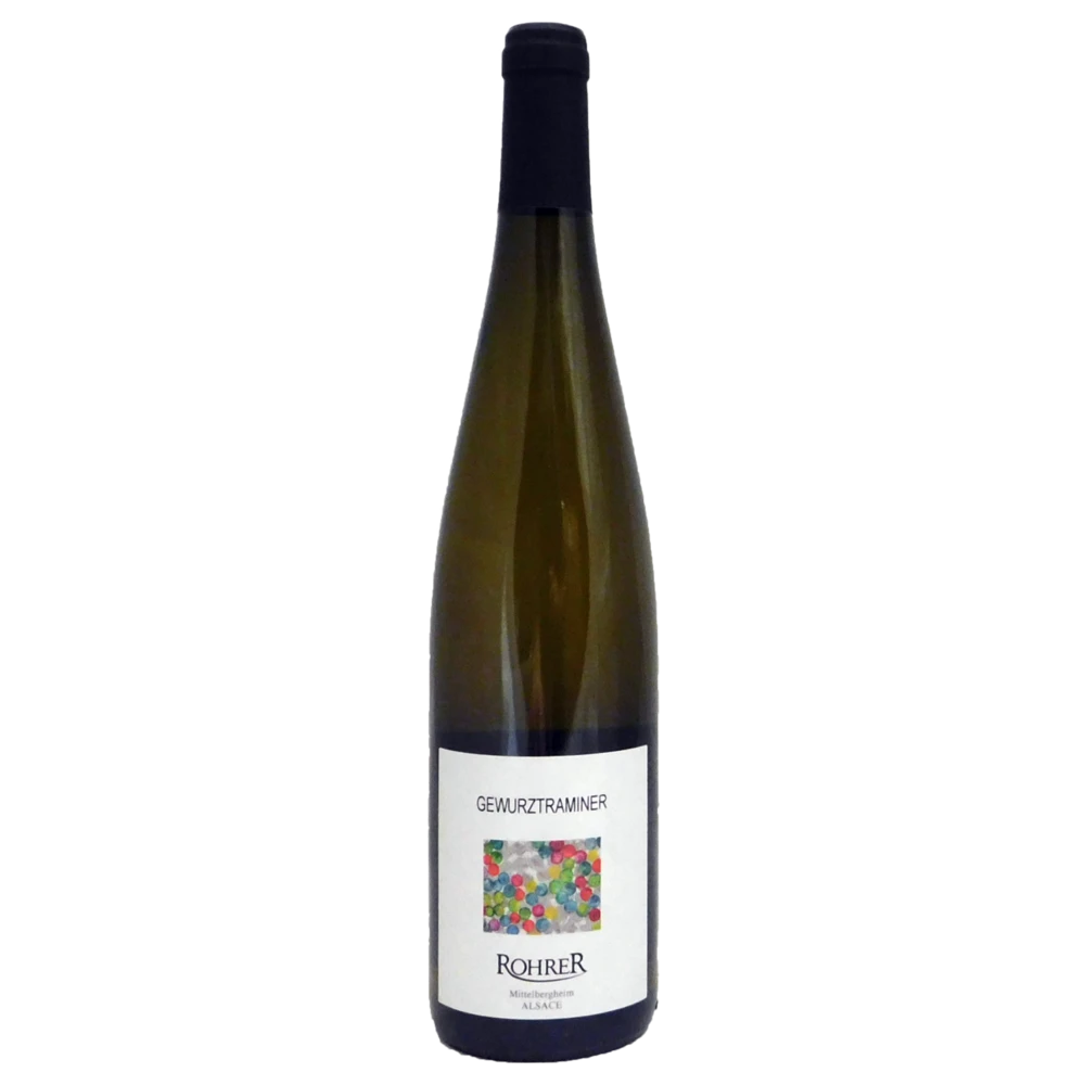 A bottle of 2018 Domaine Rohrer Alsace Gewurztraminer White 750ml White Wine