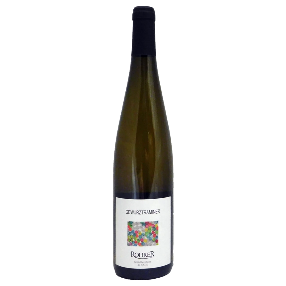 A bottle of 2018 Domaine Rohrer Alsace Gewurztraminer White 750ml White Wine