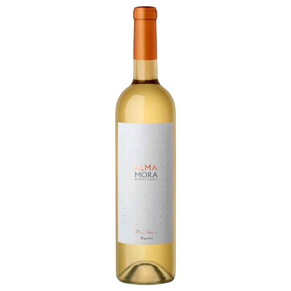 A bottle of 2024 Alma Mora Pinot Grigio 750ml White Wine
