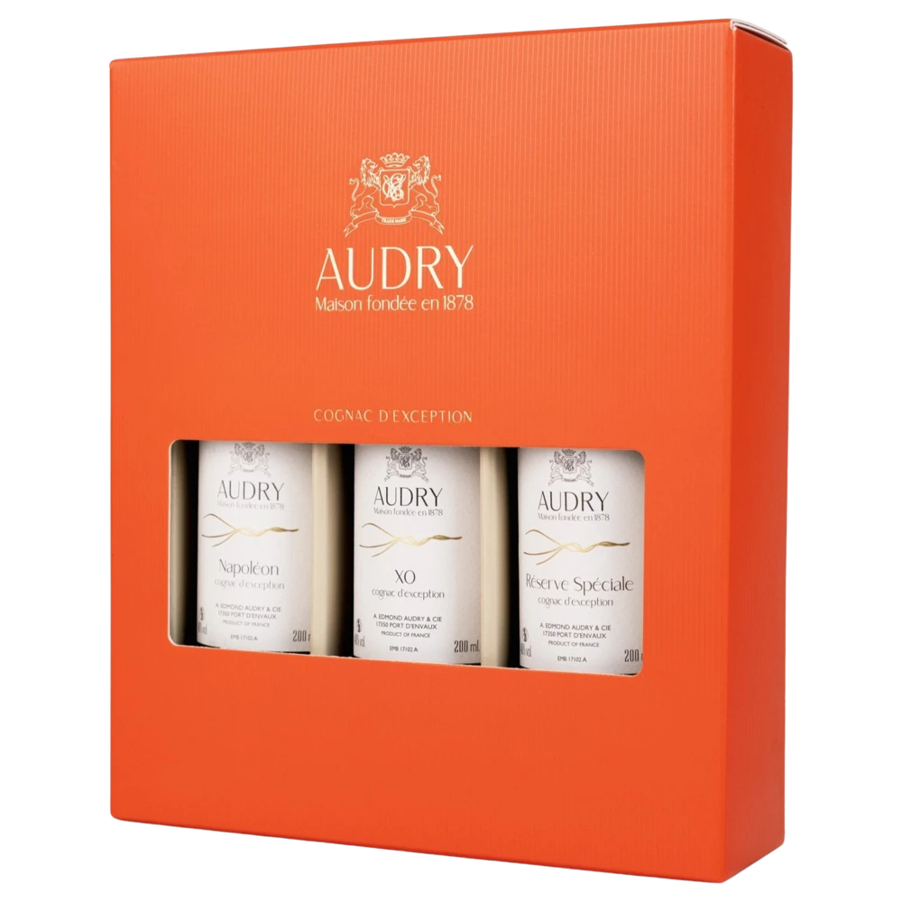 A bottle of Maison Audry Cognac DISCOVERY BOX 40% 200ml 600ml