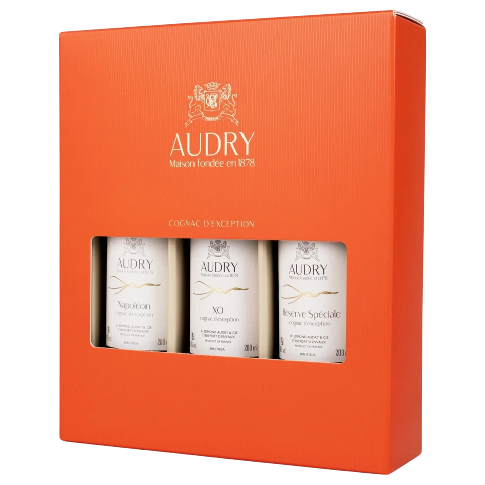 A bottle of Maison Audry Cognac DISCOVERY BOX 40% 200ml 600ml