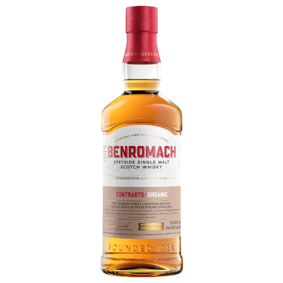 A bottle of Benromach Organic 2015 46% 700mL 700ml