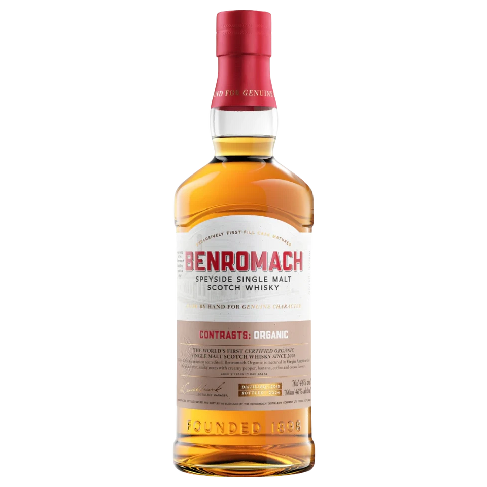 A bottle of Benromach Organic 2015 46% 700mL 700ml