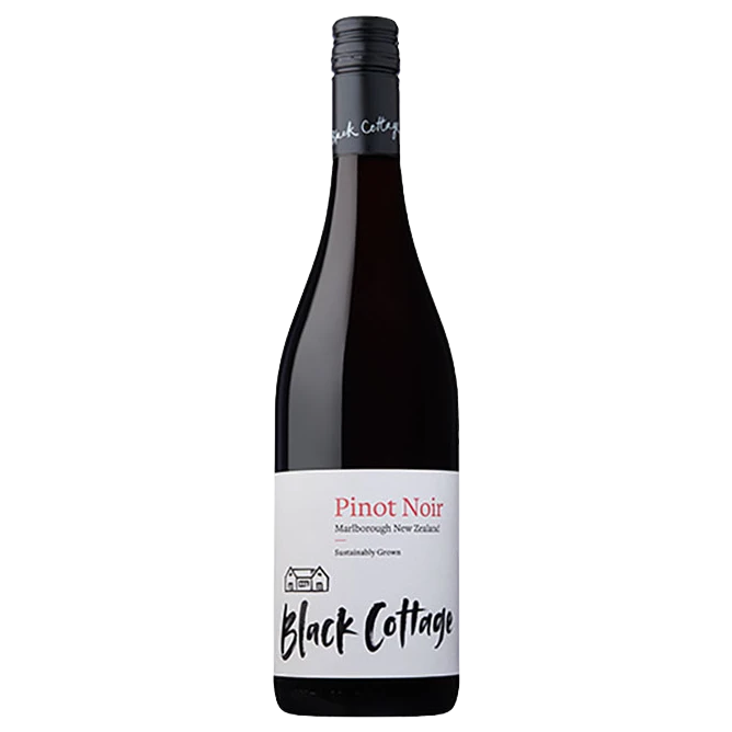 A bottle of 2023 Black Cottage Marlborough Pinot Noir 750ml Red Wine