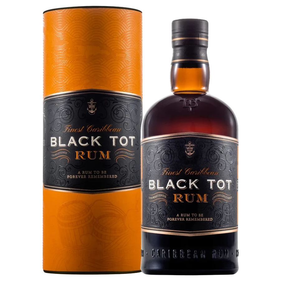 A bottle of Black Tot Rum 46.2% with Gift Box 700ml