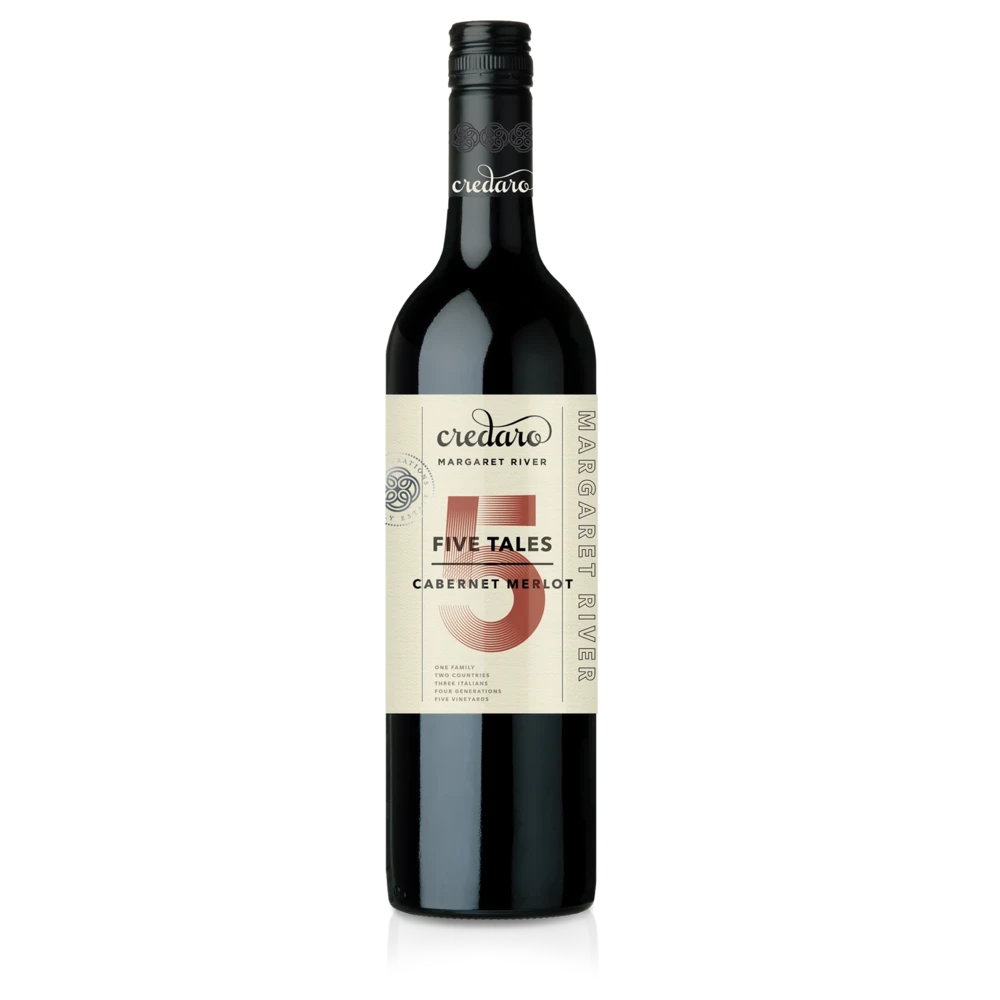 A bottle of 2023 Credaro Five Tales Cabernet Merlot 750ml Red Wine