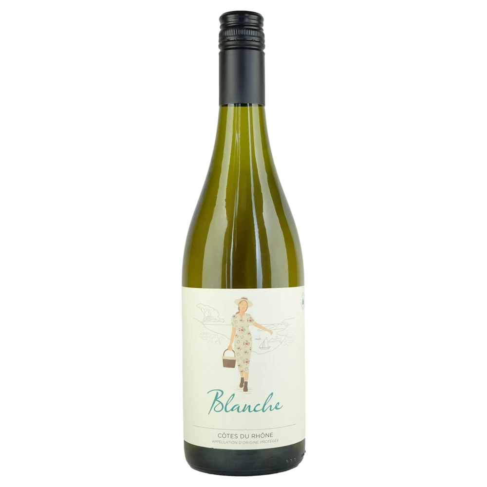 A bottle of 2022 Cuvee Blanche Cotes du Rhone Blanc 750ml White Wine