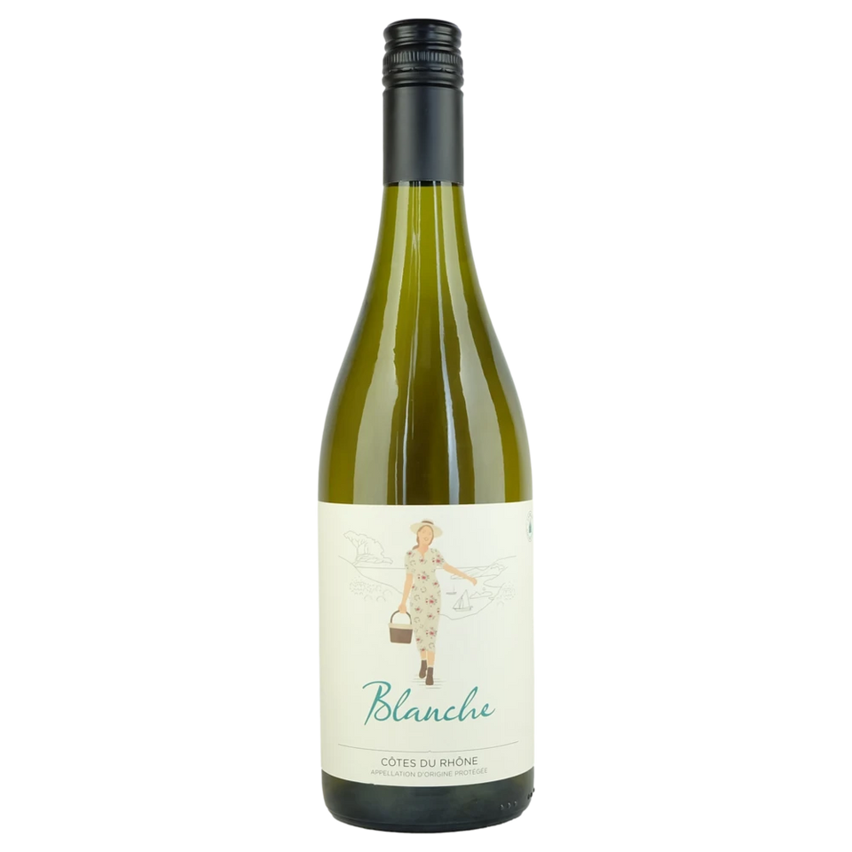 A bottle of 2022 Cuvee Blanche Cotes du Rhone Blanc 750ml White Wine