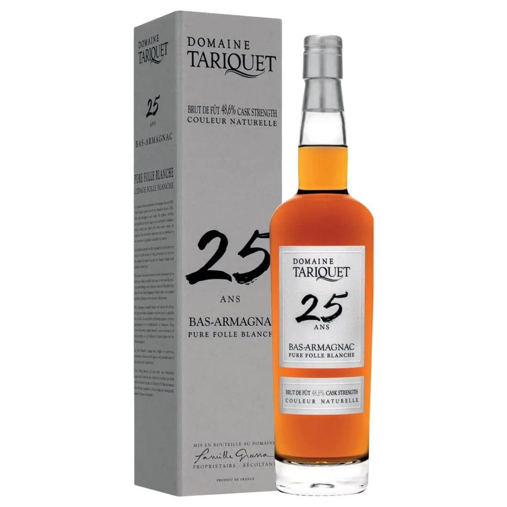 A bottle of Domaine Tariquet Bas Armagnac 25 Years Pure Folle Blanche 48.6% 700ml