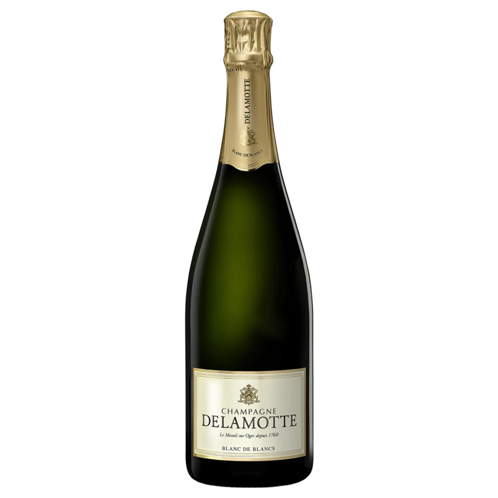 A bottle of NV Champagne Delamotte Blanc de Blancs 750ml Sparkling Wine