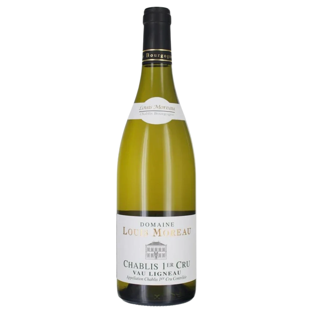 A bottle of 2022 Louis Moreau Chablis 1er Cru Vau Ligneau 750ml White Wine