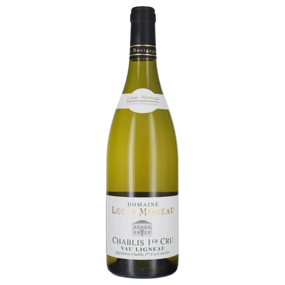 A bottle of 2022 Louis Moreau Chablis 1er Cru Vau Ligneau 750ml White Wine