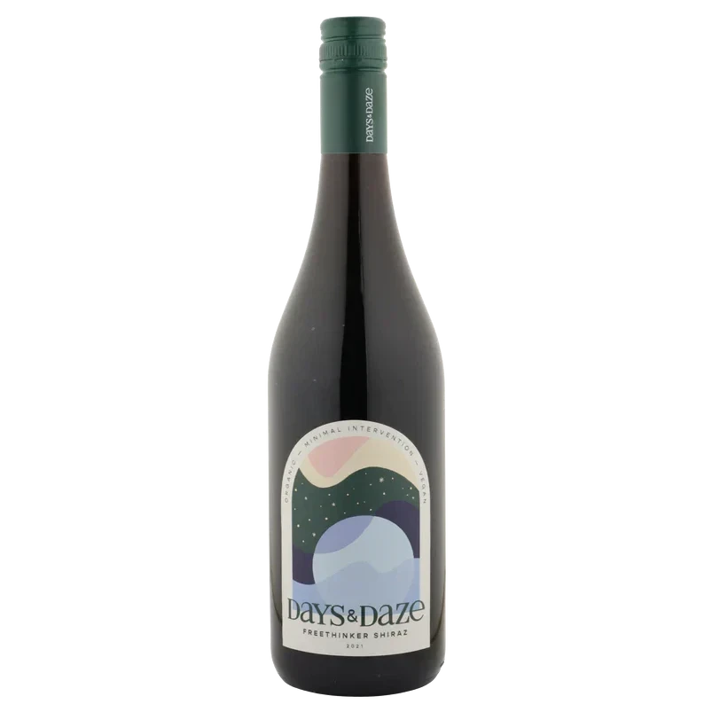 A bottle of 2023 Days & Daze Freethinker Shiraz Organic 750ml Red Wine