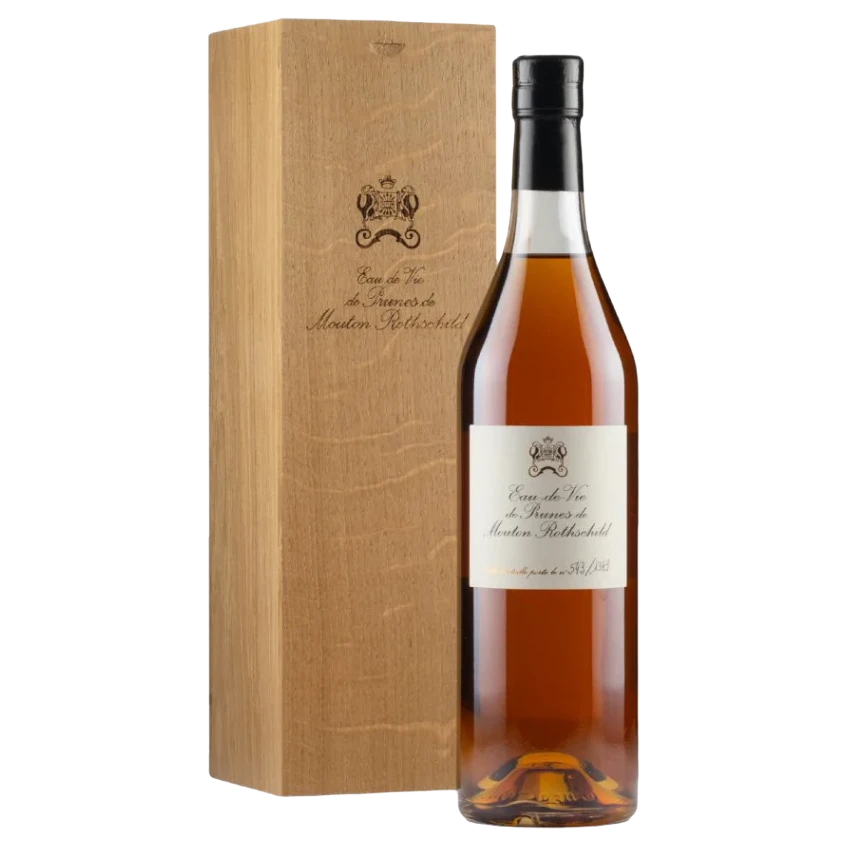 A bottle of NV Eau De Vie De Prunes De Mouton Rothschild 700ml