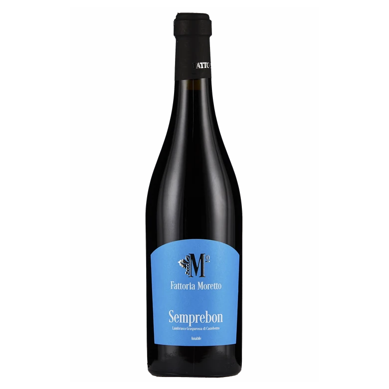 A bottle of Fattoria Moretto Lambrusco Grasparossa Semprebon Off Dry DOP 2022 750ml Red Wine