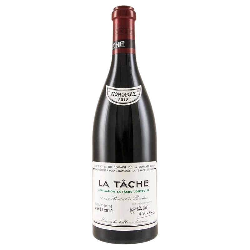 A bottle of 2012 DRC La Tâche 750ml Red Wine