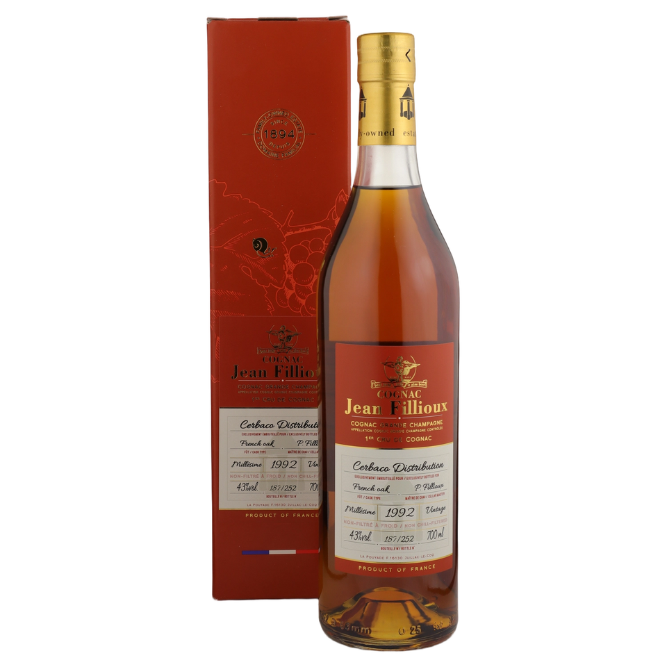 A bottle of 1992 Jean Fillioux Cognac Grande Champagne 43% 700ml