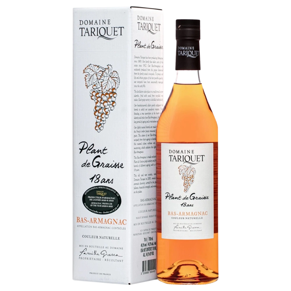 A bottle of Tariquet Plat De Graisse 18 Years Bas Armagnac 49.3% 700ml