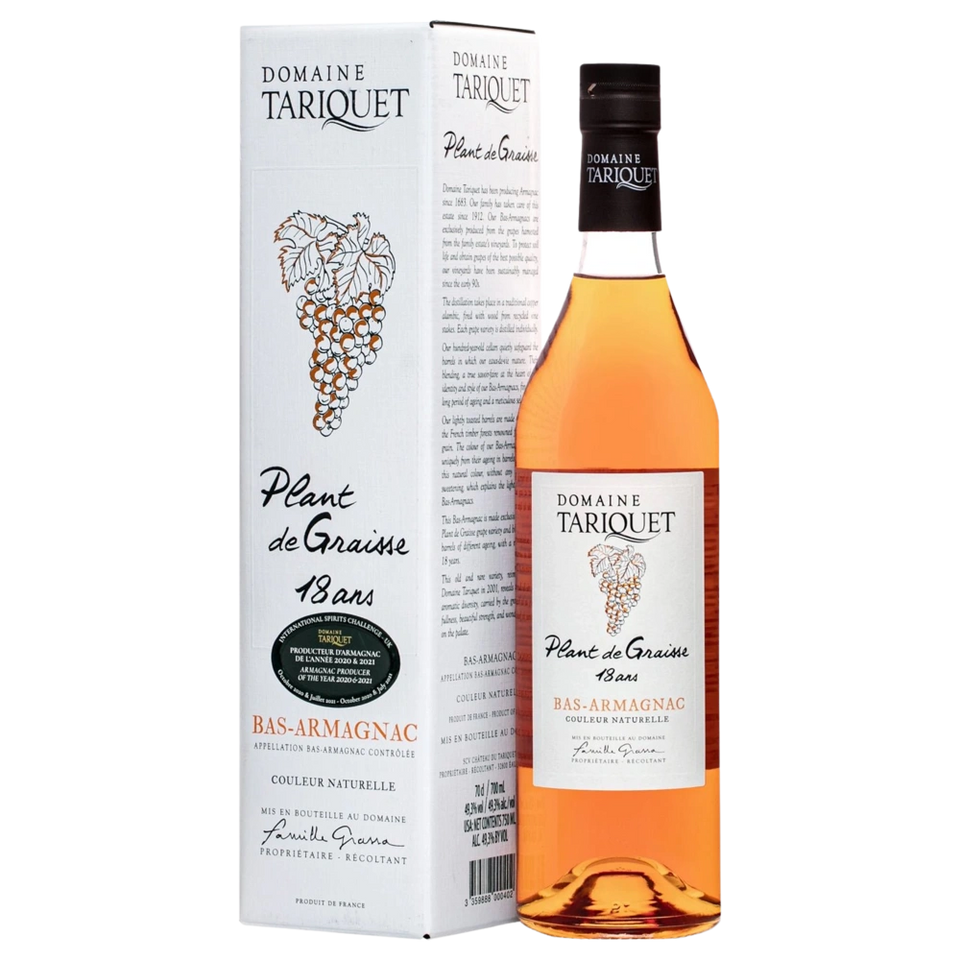 A bottle of Tariquet Plat De Graisse 18 Years Bas Armagnac 49.3% 700ml