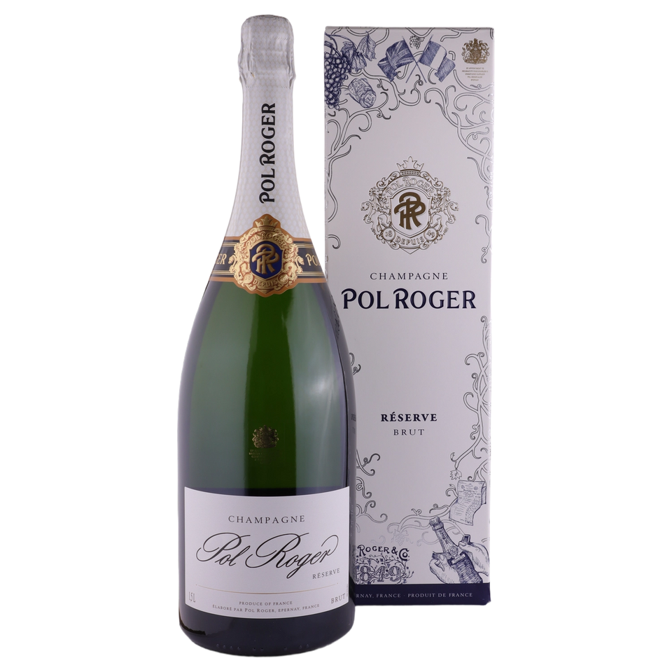 A bottle of NV Pol Roger Brut Reserve Gift Box 1500ml Sparkling Wine