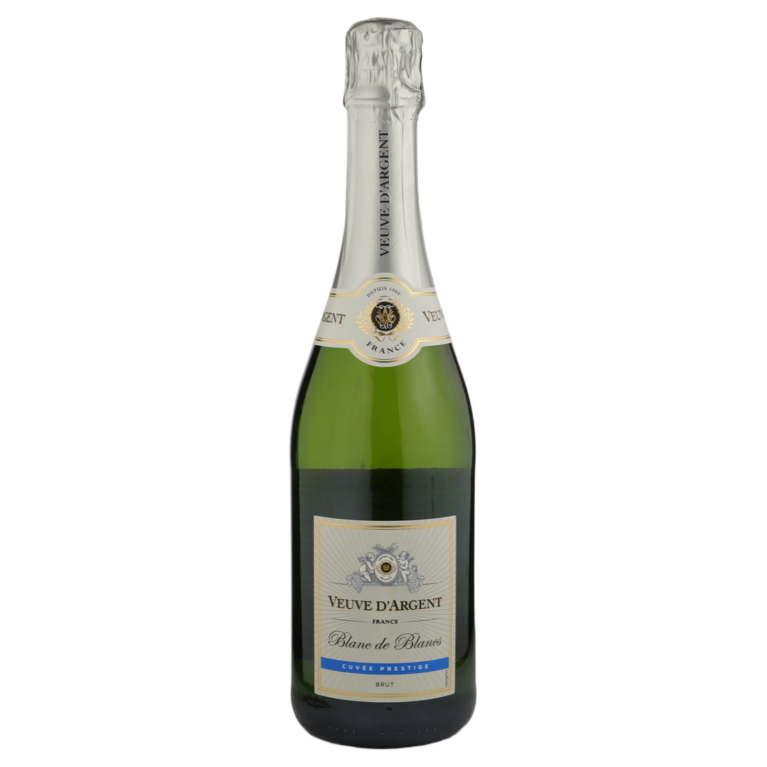 A bottle of NV Veuve D'Argent Cuvee Prestige Blanc de Blancs Brut 750ml Sparkling Wine