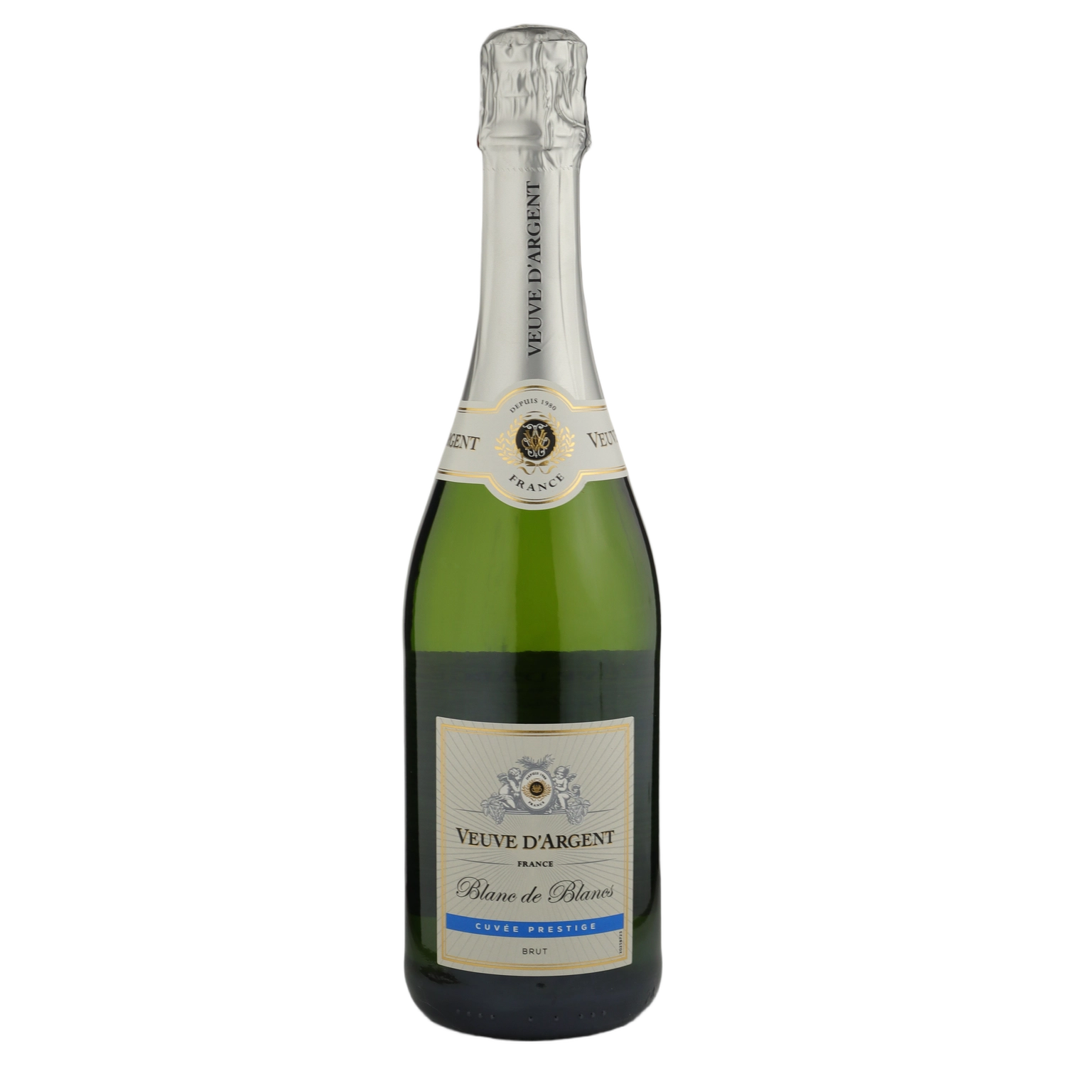 A bottle of NV Veuve D'Argent Cuvee Prestige Blanc de Blancs Brut 750ml Sparkling Wine