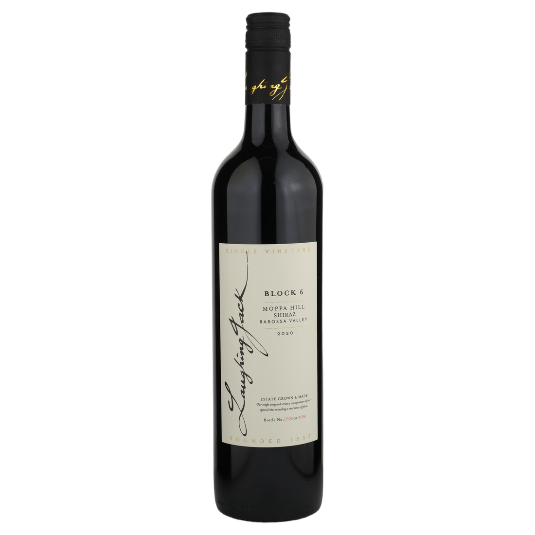 A bottle of 2020 Laughing Jack Moppa Hill Block 6 Shiraz 750ml Red Wine
