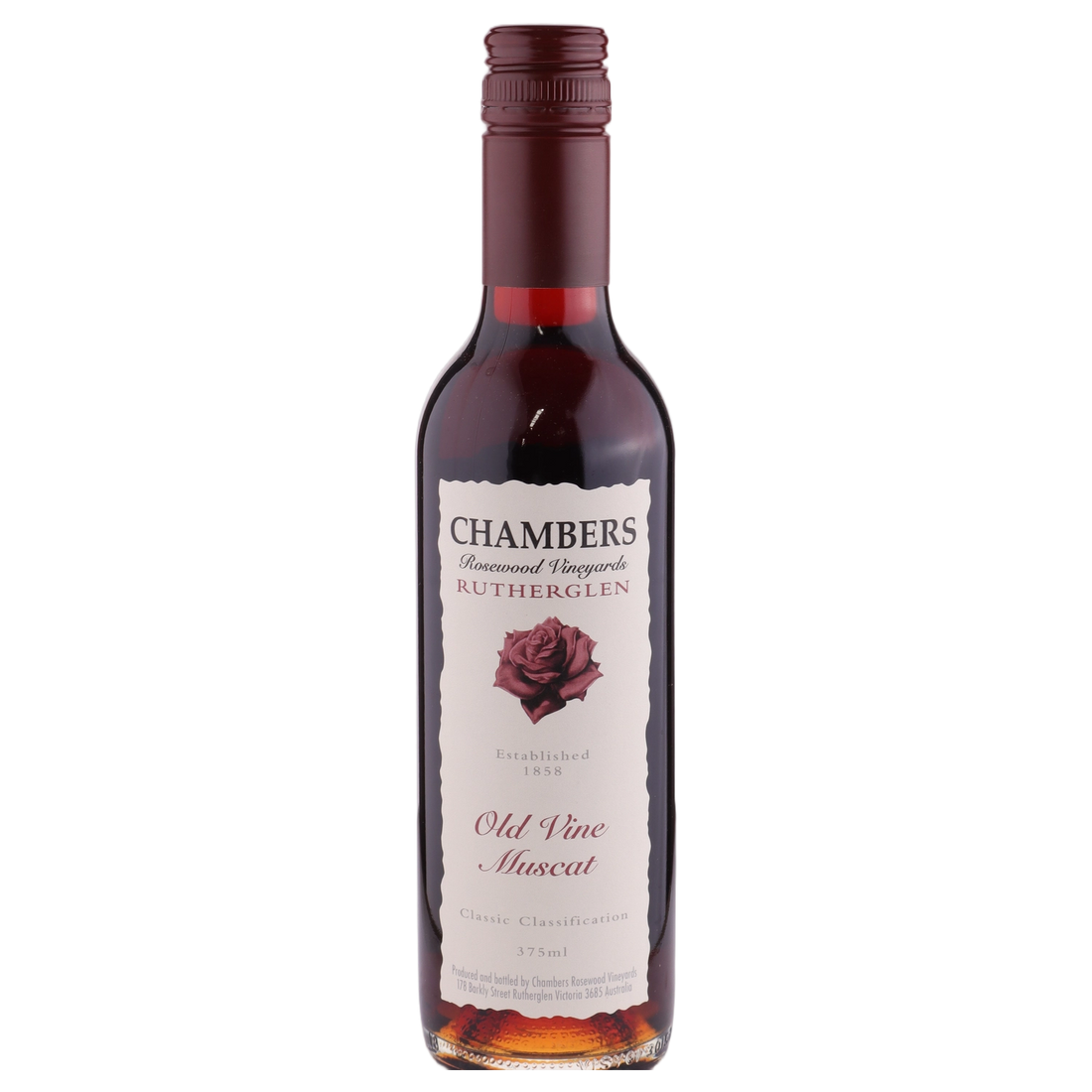 A bottle of NV Chambers Old Vine Muscat 375ml Fortified Wine